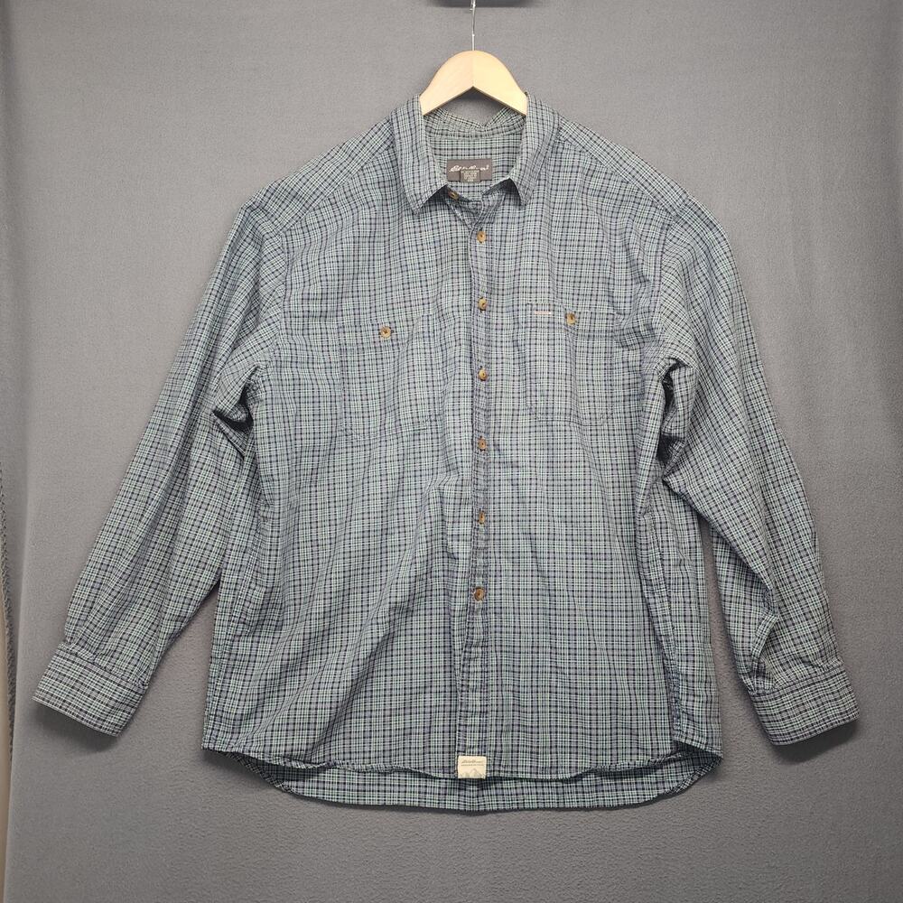 Eddie Bauer Shirt Mens XXL Blue Plaid Long Sleeve Button Up